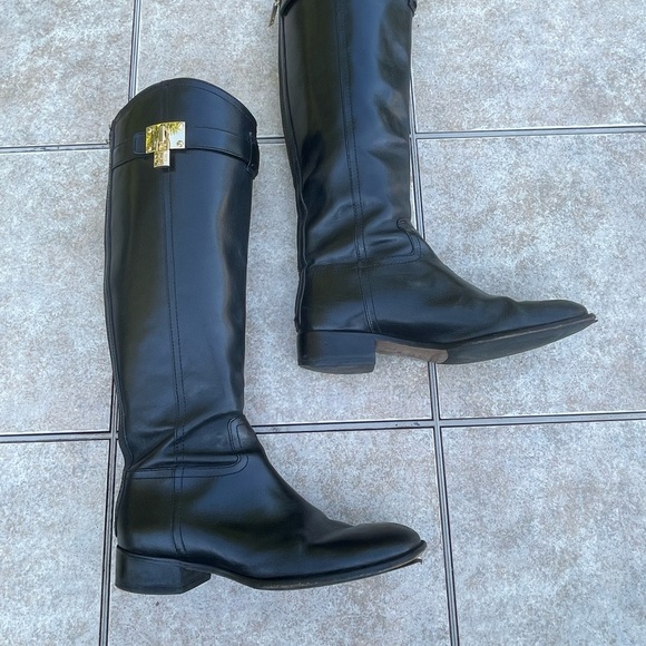 Tory Burch black leather padlock riding tall boots - Picture 6 of 12